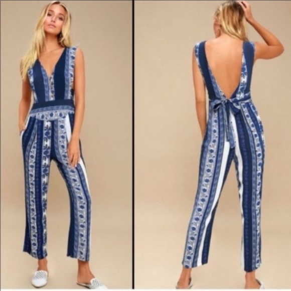 Free People Pants - Free People All Shook Up Sleeveless Blue Jumpsuit